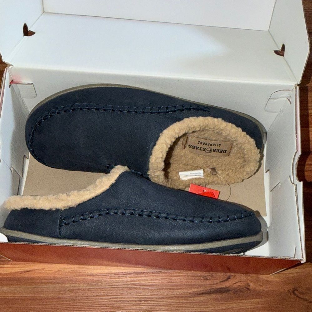 dearfoams Navy Blue Shearling-Lined Slip-On Loafers